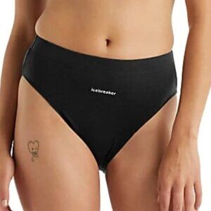 Icebreaker Womens XL Queen High Cut Brief Black Merino Wool Underwear Pull On